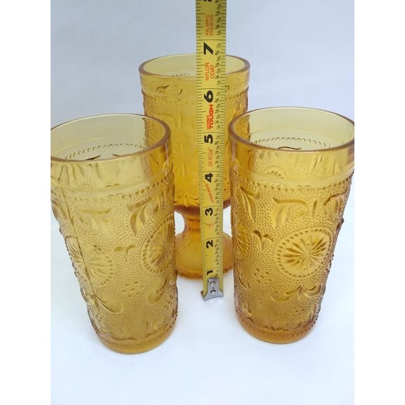 Vintage Brockway Glass American Concord Amber 2 tumblers & 1 Goblet - Picture 5 of 10